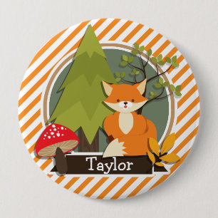 Woodland Fox; Orange and White Stripes 4 Inch Round Button
