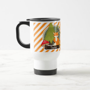 Woodland Fox; Orange and White Stripes Travel Mug