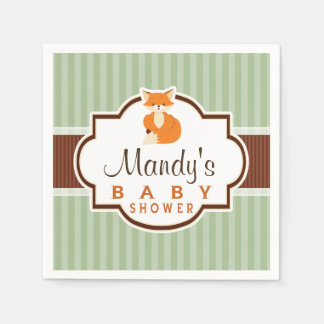 Woodland Fox; Orange, Sage, Brown Baby Shower Napkin