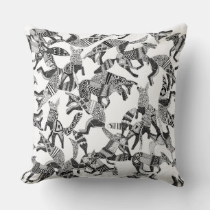 woodland fox party black white throw pillow