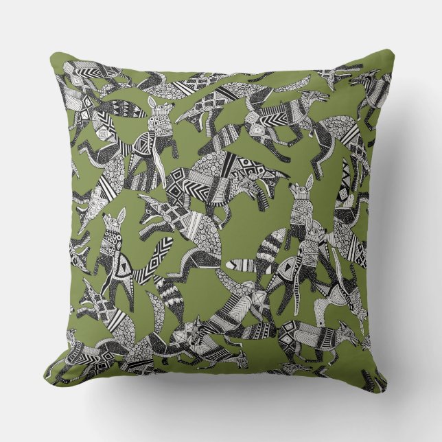 woodland fox party green throw pillow (Front)