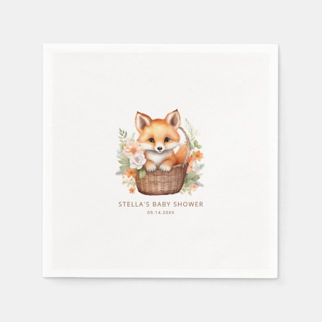 Woodland Fox Personalized Baby Shower Napkins (Front)