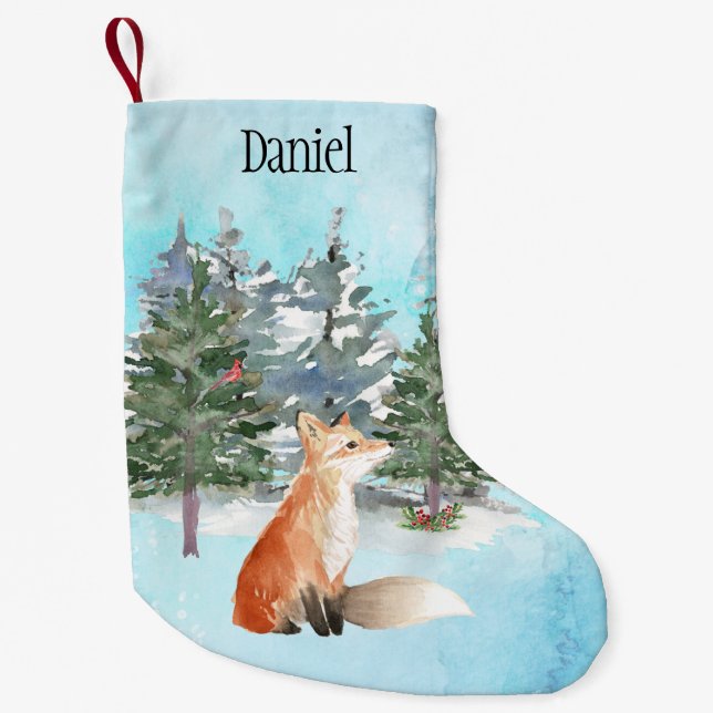 Woodland Fox Personalized Christmas Small Christmas Stocking (Front)