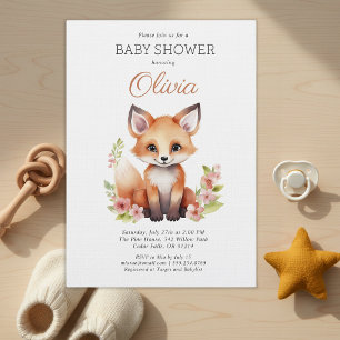 Woodland Fox Pink Peach Girl Baby Shower Invitation