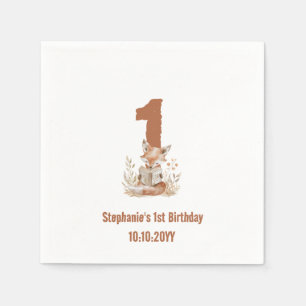  Woodland Fox Reading a Book 1st Birthday Party  Napkin
