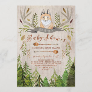 Woodland Fox Rustic Baby Shower Invitations