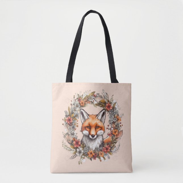Woodland Fox Shoulder Bag Tote Peach Orange (Front)
