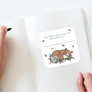 Woodland Fox Storybook Baby Bookplates Square Sticker