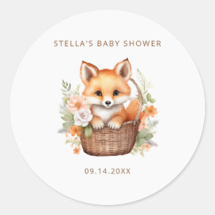 Woodland Fox Watercolor Baby Shower Personalized Classic Round Sticker