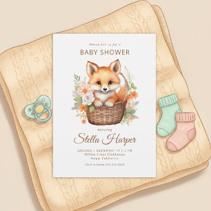 Woodland Fox Watercolor Floral Baby Shower Invitation