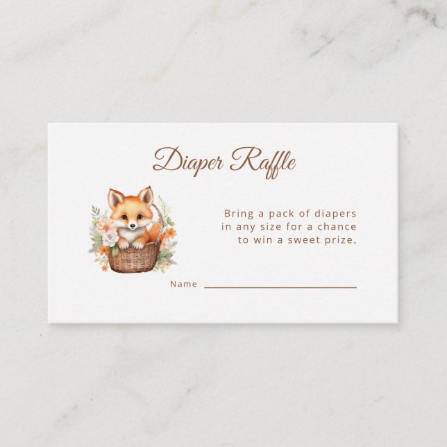 Woodland Fox Watercolor Florals Diaper Raffle Card (Front)