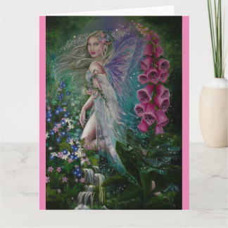 Woodland foxglove fairy greeting card