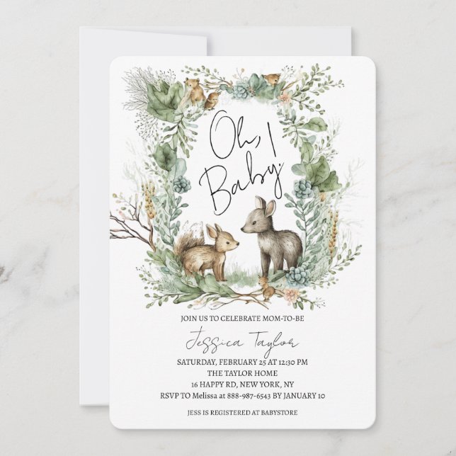 Woodland Frame Forest Animals Unisex Baby Shower Invitation (Front)