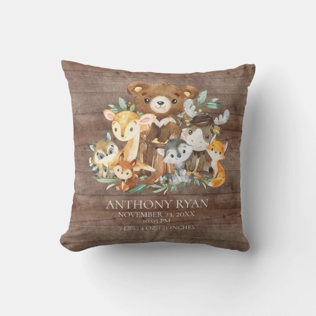 Woodland Friends Baby Birth Stats Coussin (Recto)