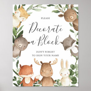 Woodland Friends Baby Shower Decorate A Block Sign