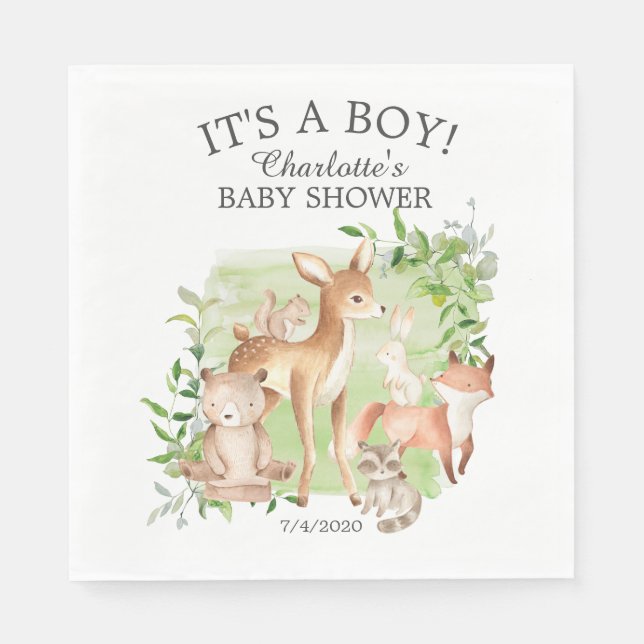 Woodland Friends Baby Shower Paper Napkins (Front)
