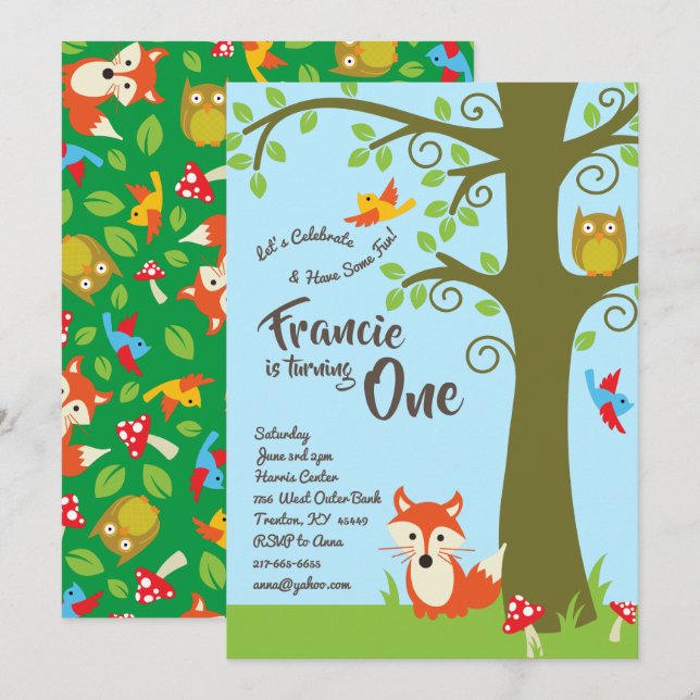 Woodland Friends Birthday Party Invitation (Front/Back)