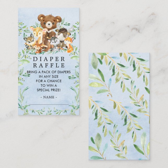 Woodland Friends Boys Diaper Raffle Ticket  Enclosure Card (Front/Back)