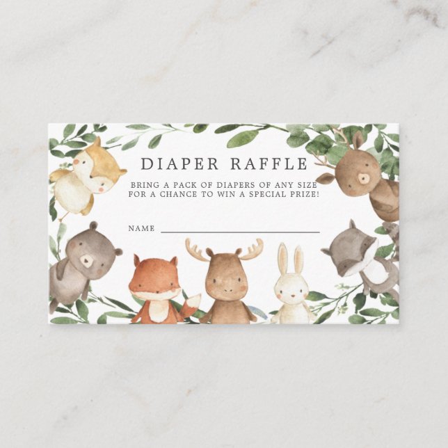 Woodland Friends Diaper Raffle Baby Shower Card (Front)