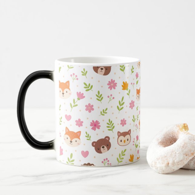 Woodland Friends & Flowers Seamless Pattern | Cute Magic Mug (With Donut)