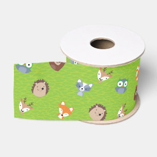 Woodland Friends - Fox Bear Raccoon Hedgehog Deer Grosgrain Ribbon