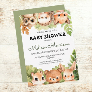 Woodland Friends Gathering Baby Boy Shower Invitation