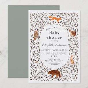 Woodland Friends Gender Neutral Sage Baby Shower Invitation