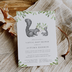 Woodland Friends Grey Squirrel Virtual Baby Shower Invitation