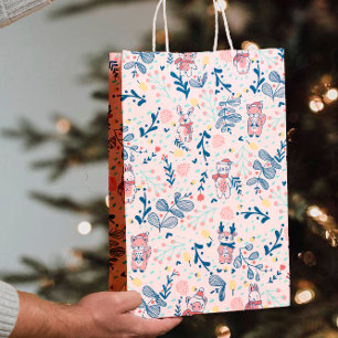Woodland Friends in Blush Cozy Winter Forest  Medium Gift Bag