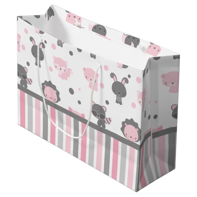 Woodland Friends Pink & Grey Gift Bag (Front Angled)