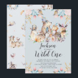 Woodland Friends Wild One Birthday Invitation<br><div class="desc">Cute woodland animals wild one boys birthday Invitation with a coordinating back.</div>