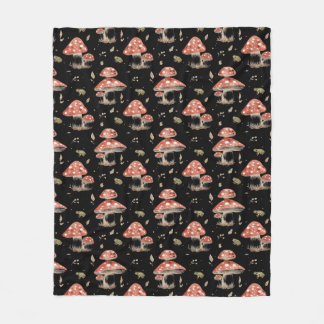 Woodland Frogs & Fly Agaric Mushrooms Watercolor Fleece Blanket