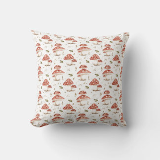 Woodland Frogs & Fly Agaric Mushrooms Watercolor Throw Pillow