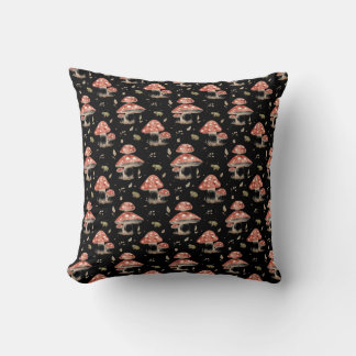 Woodland Frogs & Fly Agaric Mushrooms Watercolor Throw Pillow