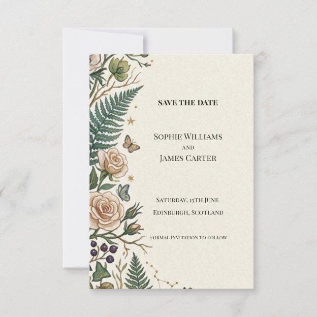 Woodland Garden Floral Save The Date Card (Front)