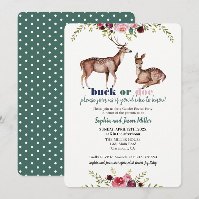Woodland Gender Reveal Party Invitation (Front/Back)