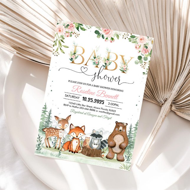Woodland Girl Baby Shower Forest Woodland Animals Invitation (Creator Uploaded)