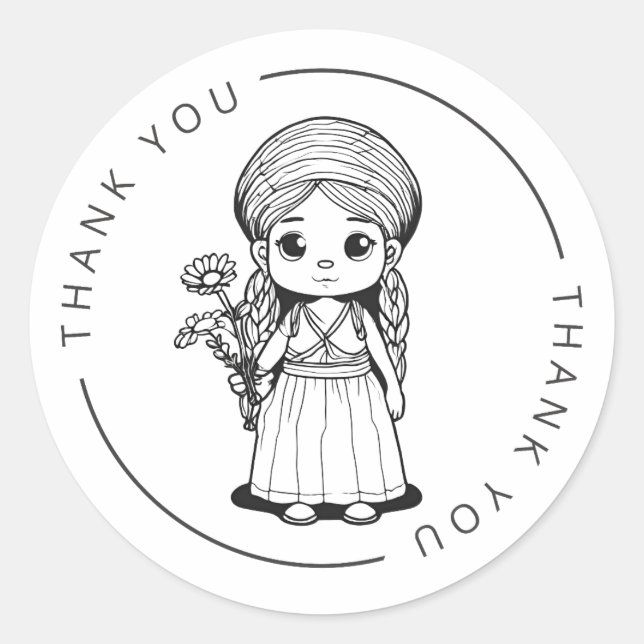 Woodland Girl with Daisies - Thank You Stickers (Front)