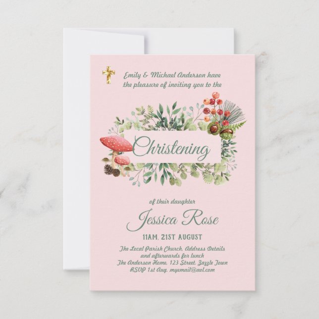 Woodland Girls Christening Invites Baptism  (Front)
