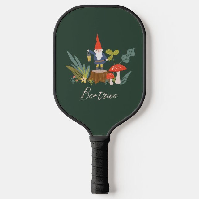 Woodland Gnome and Personalized Name Pickleball Paddle (Front)