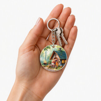 Woodland Gnome Cottage Keychain
