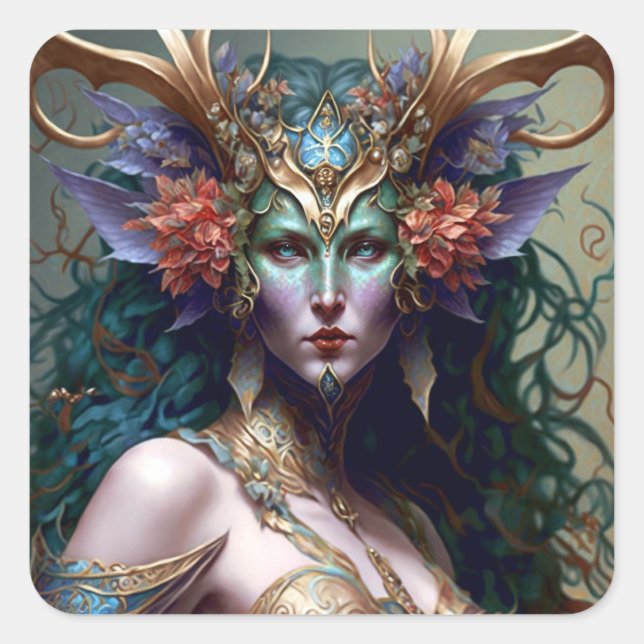 Woodland Goddess Fantasy Art Square Sticker (Front)