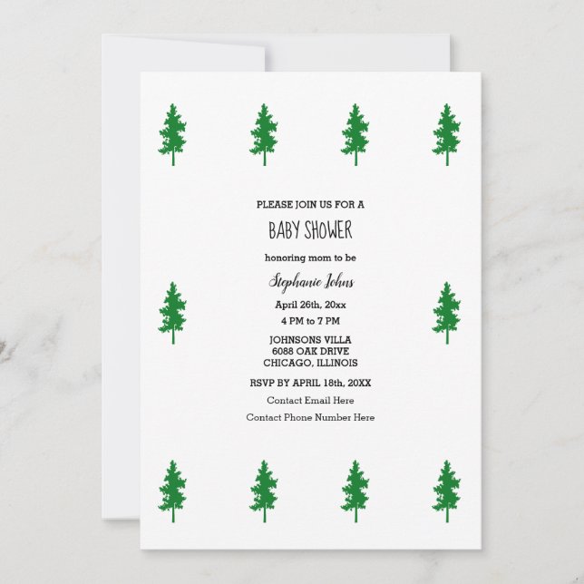 Woodland Green Trees Boho Baby Shower Boys Girls  Invitation (Front)