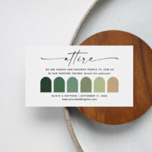 Woodland green wedding attire dress code palette enclosure card
