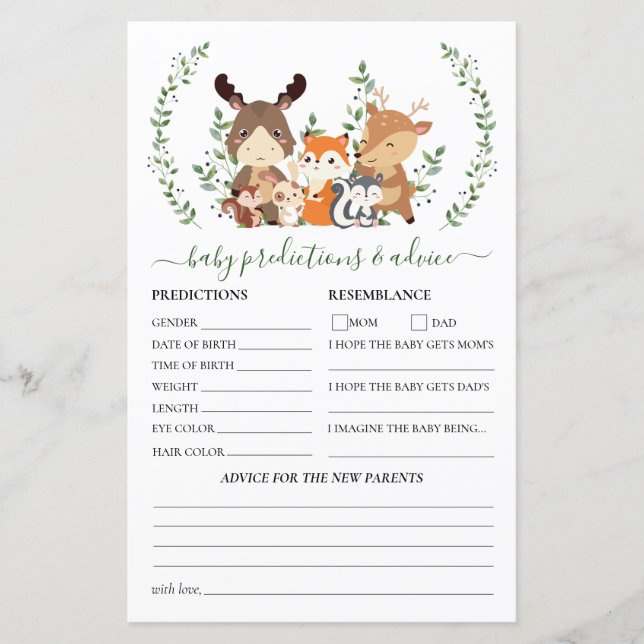 Woodland Greenery Animal Baby Predictions & Advice (Front)