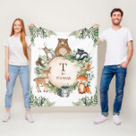 Woodland Greenery Animals Custom Monogram Name Fleece Blanket<br><div class="desc">This unique design features a group of adorable forest animals and lush watercolor greenery. Personalize the blanket with your child's initial and name by clicking the "personalize" button.</div>