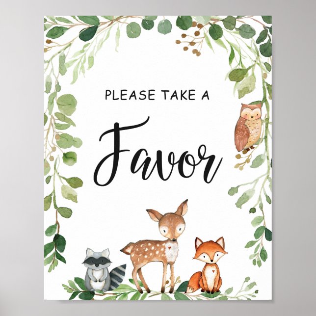 Woodland Greenery Baby Shower Favours Sign (Front)