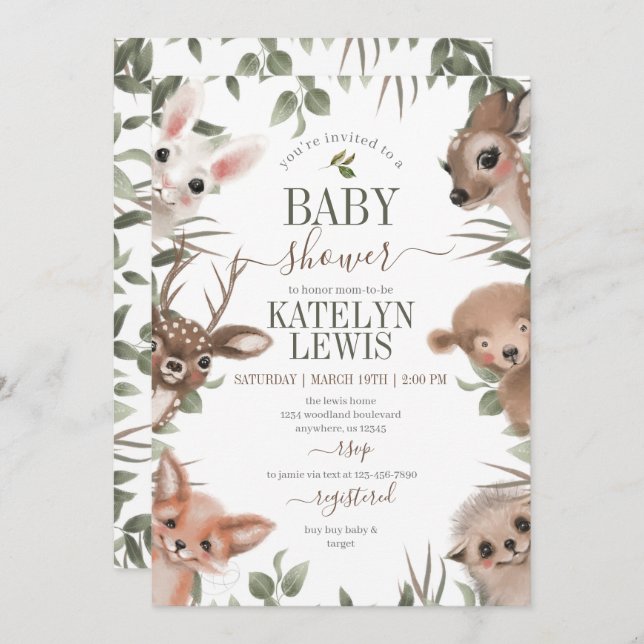 Woodland Greenery Baby Shower Invitation (Front/Back)