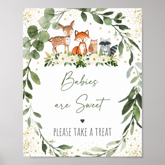 Woodland Greenery Baby Shower Treat Sign (Front)
