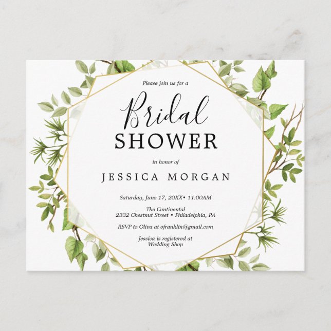 Woodland Greenery Bridal Shower Invitation Postcard (Front)